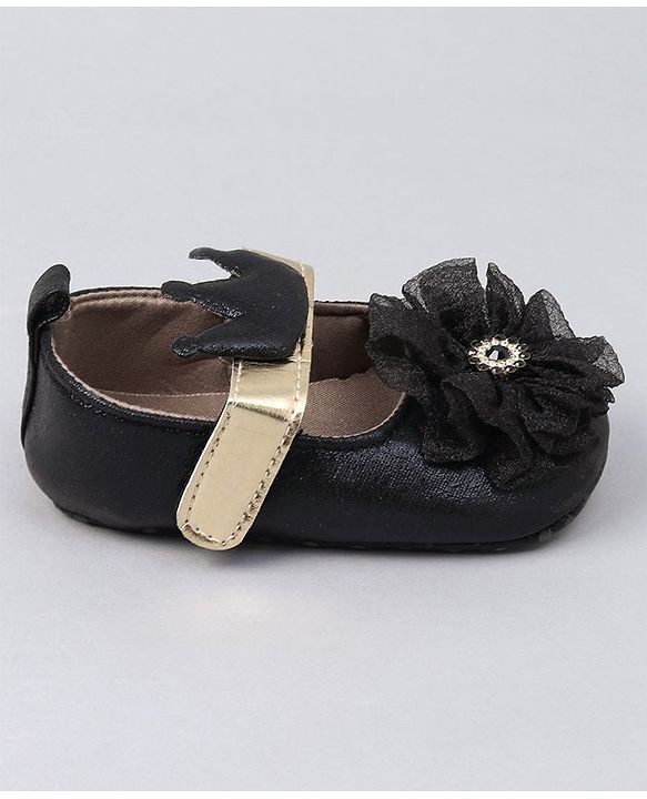 Cute Walk by Babyhug Party Wear Floral Embellished Booties - Black