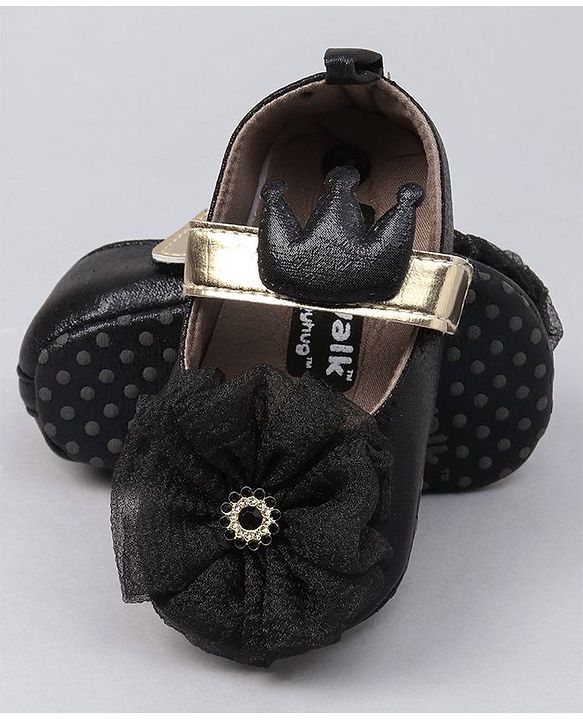 Cute Walk by Babyhug Party Wear Floral Embellished Booties - Black