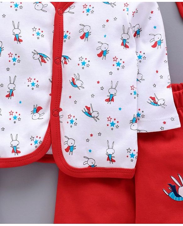 Babyhug Clothing Gift Set Bunny Print Red- 5 Pieces