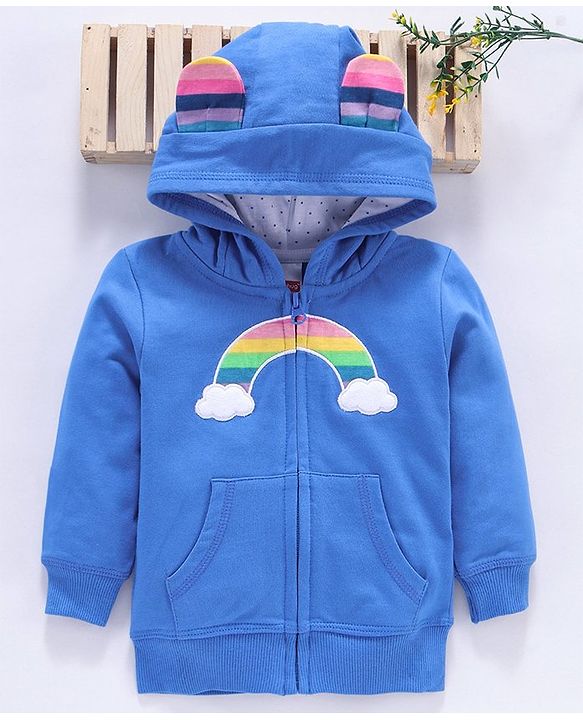 Babyhug Full Sleeves Hooded Sweat Jacket Cloud Patch - Blue