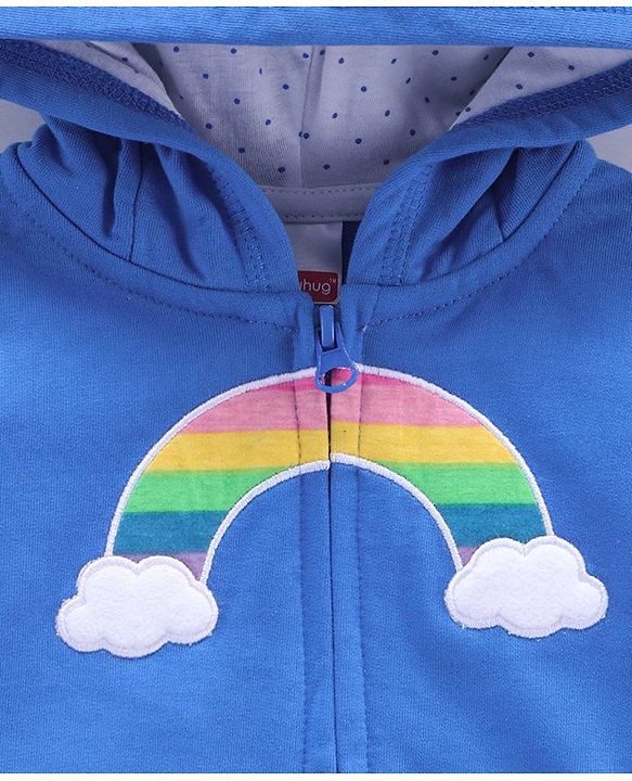 Babyhug Full Sleeves Hooded Sweat Jacket Cloud Patch - Blue