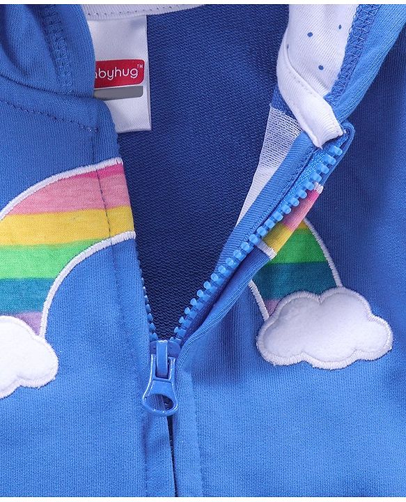 Babyhug Full Sleeves Hooded Sweat Jacket Cloud Patch - Blue