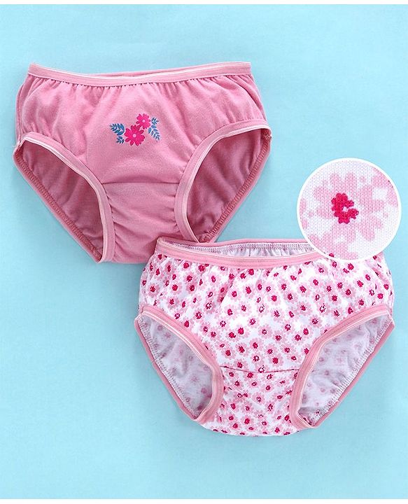 Babyhug Cotton Panties Floral Print Pack Of 2 - Pink - 12-18M Pink