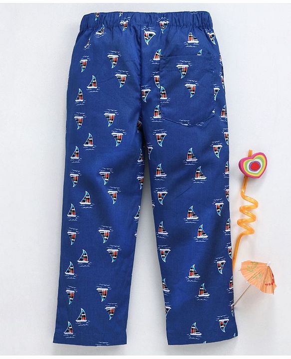 Babyhug Ankle Length Boat Print Woven Pajama - Blue