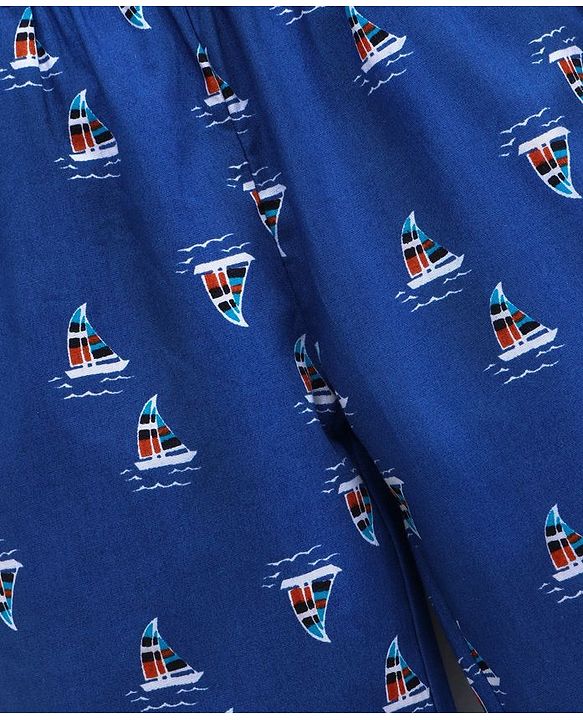 Babyhug Ankle Length Boat Print Woven Pajama - Blue