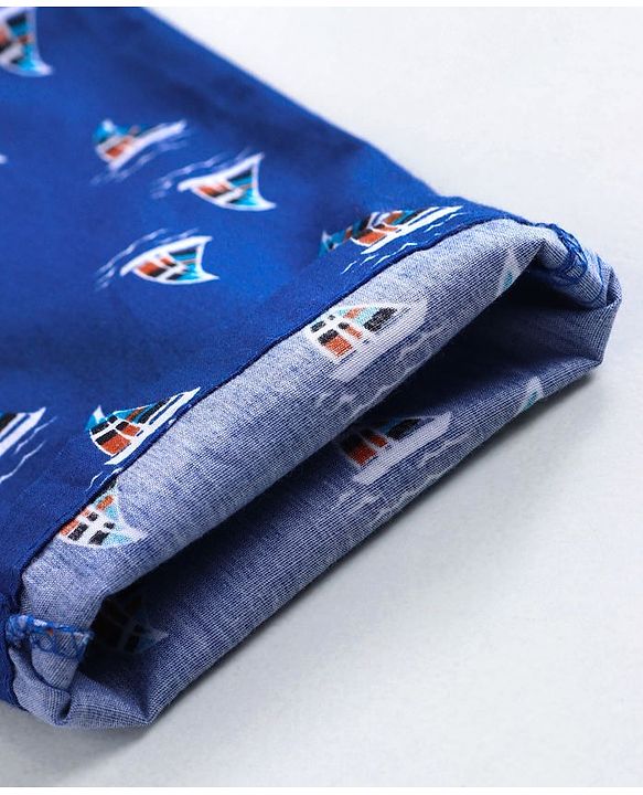 Babyhug Ankle Length Boat Print Woven Pajama - Blue