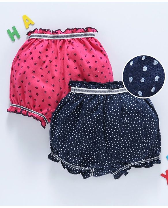 Babyhug Printed Cotton Bloomers Pack of 2 - Fuchsia Navy Blue