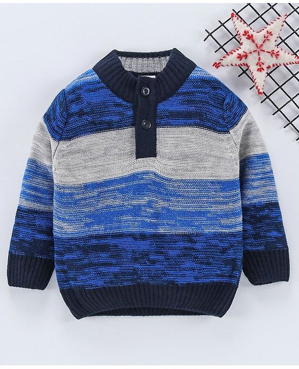 Babyhug Full Sleeves Stripe Sweater - Blue Grey