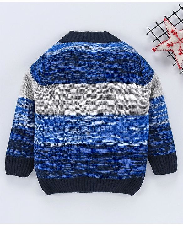 Babyhug Full Sleeves Stripe Sweater - Blue Grey