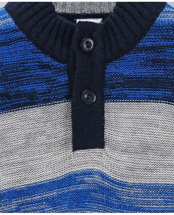 Babyhug Full Sleeves Stripe Sweater - Blue Grey