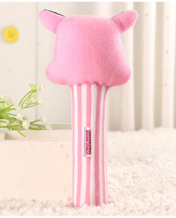 Babyhug Soft Cow Face Rattle Toy for Babies|Squeezy Sound & Easy-to-Hold Grip|Plush Rattle for Sensory Play|Motor Skills & Bonding|Lightweight & Travel Friendly|3+ Months|BIS|Pink&White