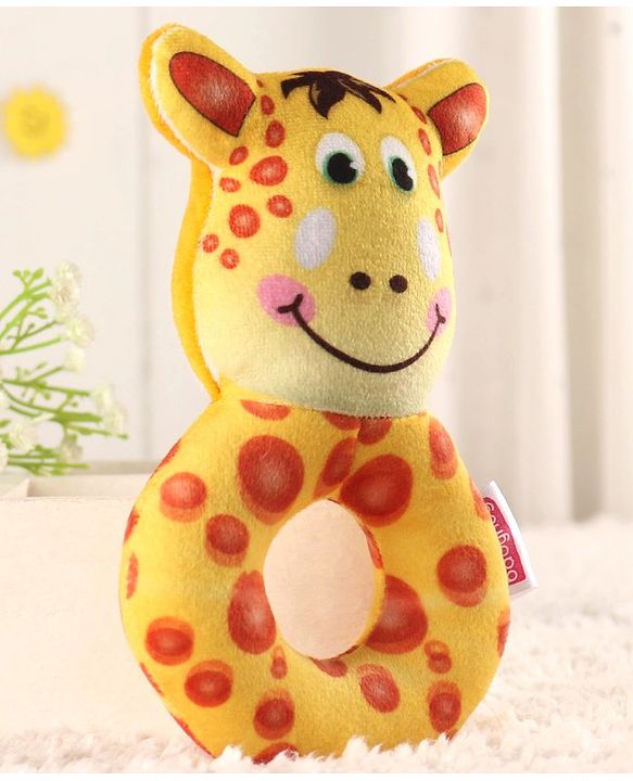 Babyhug Giraffe Face Rattle Toy for Babies| Easy-to-Hold Grip|Plush Rattle for Sensory Play|Motor Skills & Bonding|Lightweight & Travel Friendly |3+ Months|BIS|Yellow
