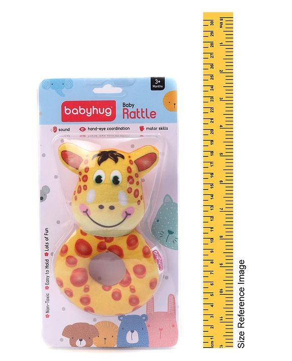 Babyhug Giraffe Face Rattle Toy for Babies| Easy-to-Hold Grip|Plush Rattle for Sensory Play|Motor Skills & Bonding|Lightweight & Travel Friendly |3+ Months|BIS|Yellow