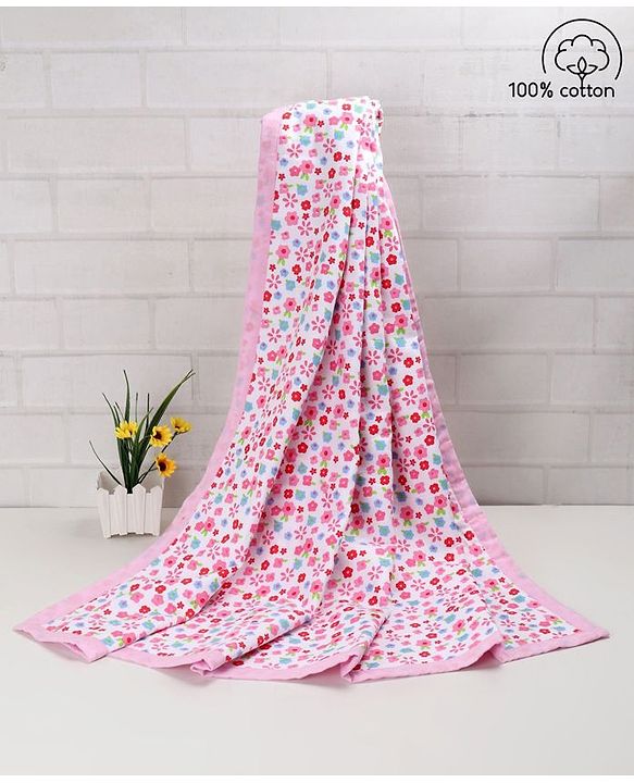 Babyhug Premium Cotton 2 Layered Baby Muslin Blanket Floral Print - Pink