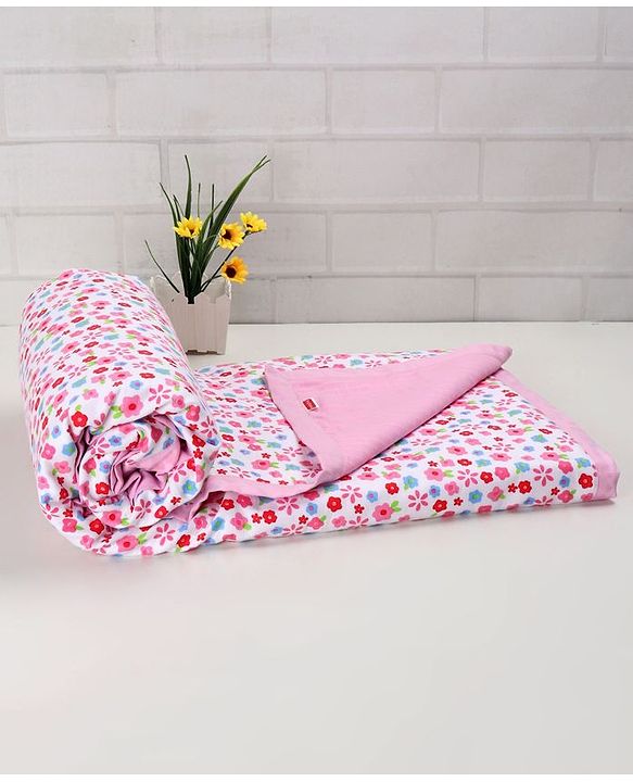 Babyhug Premium Cotton 2 Layered Baby Muslin Blanket Floral Print - Pink