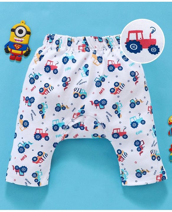 Babyhug Full Length Diaper Leggings Vehicles Print - White