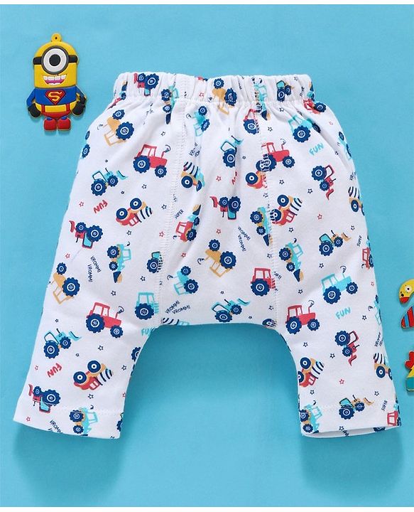 Babyhug Full Length Diaper Leggings Vehicles Print - White