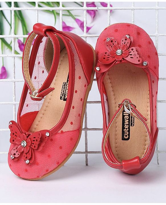 Cute Walk by Babyhug Butterfly Motif Bellies - Red