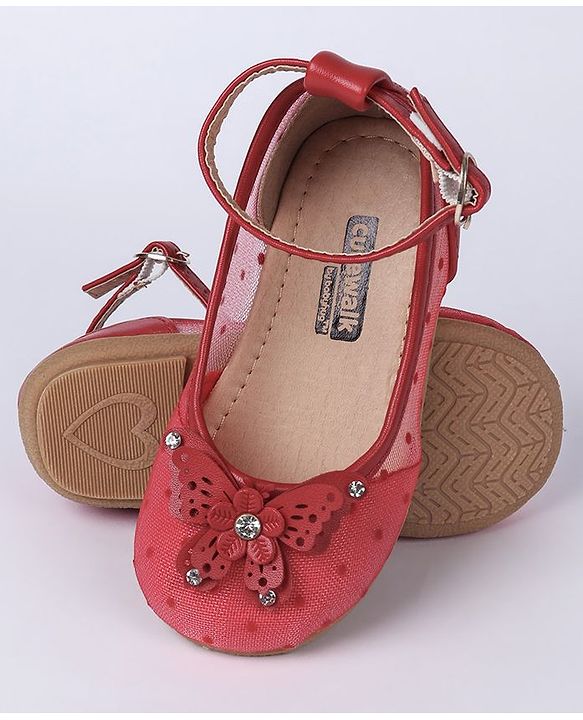 Cute Walk by Babyhug Butterfly Motif Bellies - Red