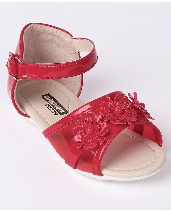 Cute Walk by Babyhug Party Wear Sandals Floral Motif - Black - EU 21 Red