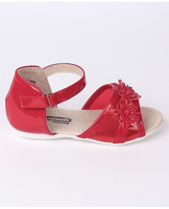 Cute Walk by Babyhug Party Wear Sandals Floral Motif - Black - EU 21 Red