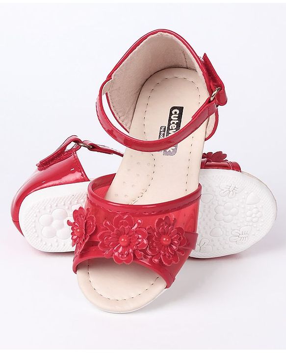 Cute Walk by Babyhug Party Wear Sandals Floral Motif - Black - EU 21 Red