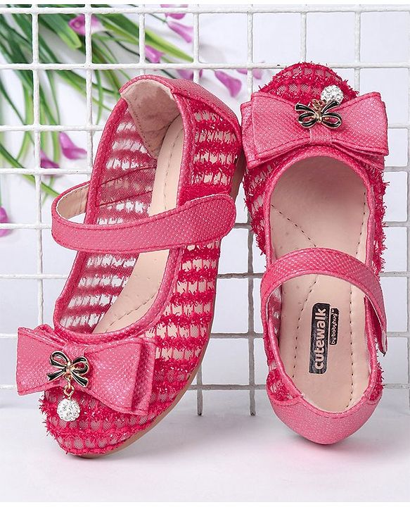 Cute Walk by Babyhug Embellished Bow Motif Bellies - Dark Pink