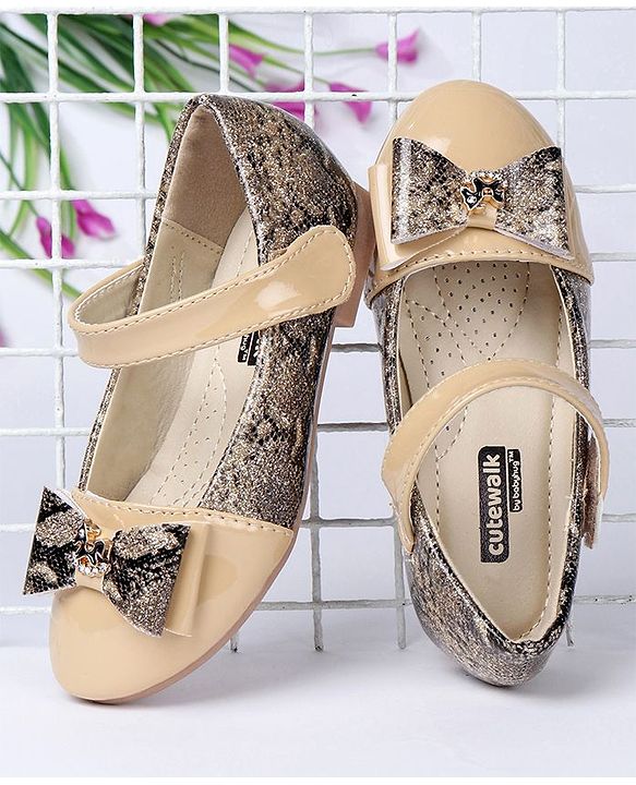 Cute Walk by Babyhug Party Wear Bellies With Bow Motif - Beige