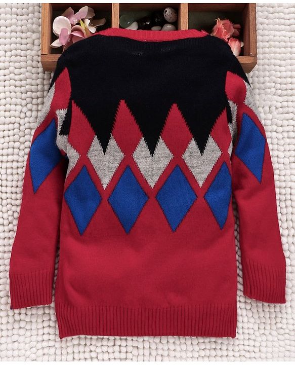 Babyhug Full Sleeves Sweater Diamond Design - Red