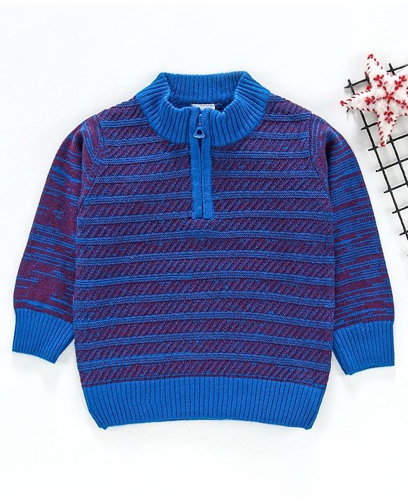 Babyhug Full Sleeves Stripe Sweater - Royal Blue Maroon