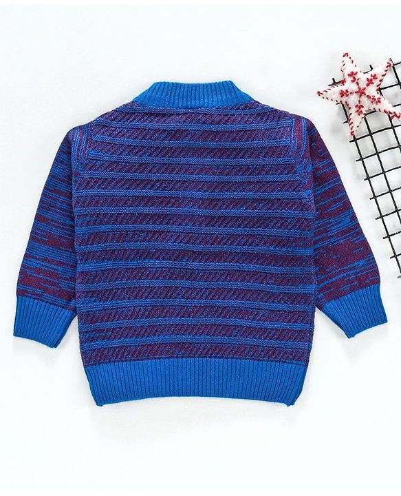 Babyhug Full Sleeves Stripe Sweater - Royal Blue Maroon