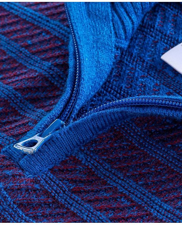 Babyhug Full Sleeves Stripe Sweater - Royal Blue Maroon
