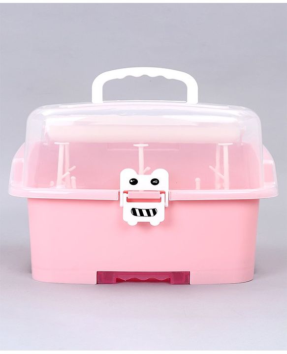 Babyhug 2 in 1 Bottle Drying Rack with Storage Box - Pink (Print May Vary)