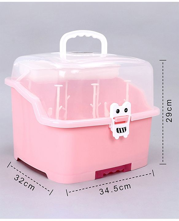 Babyhug 2 in 1 Bottle Drying Rack with Storage Box - Pink (Print May Vary)