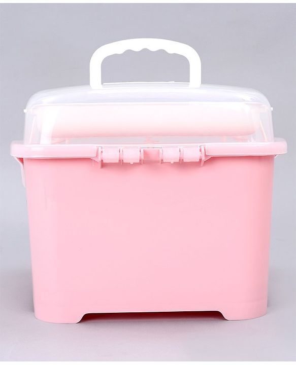 Babyhug 2 in 1 Bottle Drying Rack with Storage Box - Pink (Print May Vary)