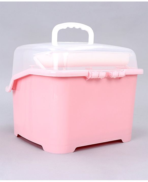 Babyhug 2 in 1 Bottle Drying Rack with Storage Box - Pink (Print May Vary)