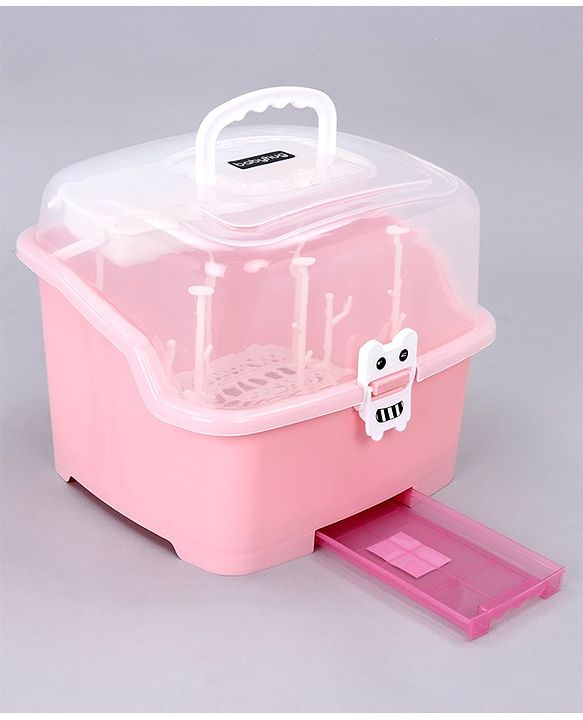 Babyhug 2 in 1 Bottle Drying Rack with Storage Box - Pink (Print May Vary)
