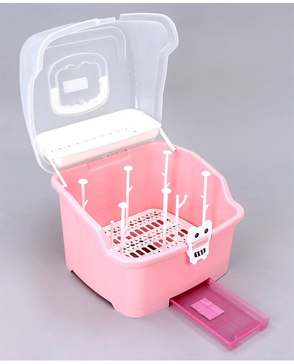 Babyhug 2 in 1 Bottle Drying Rack with Storage Box - Pink (Print May Vary)