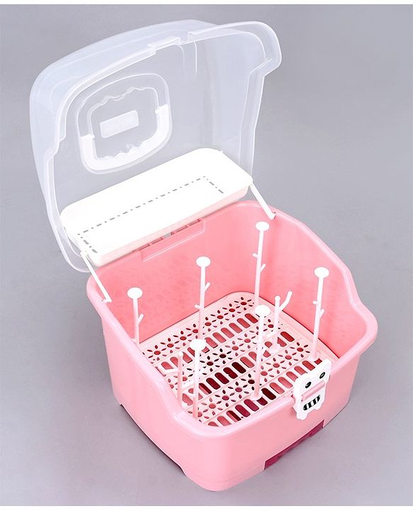 Babyhug 2 in 1 Bottle Drying Rack with Storage Box - Pink (Print May Vary)