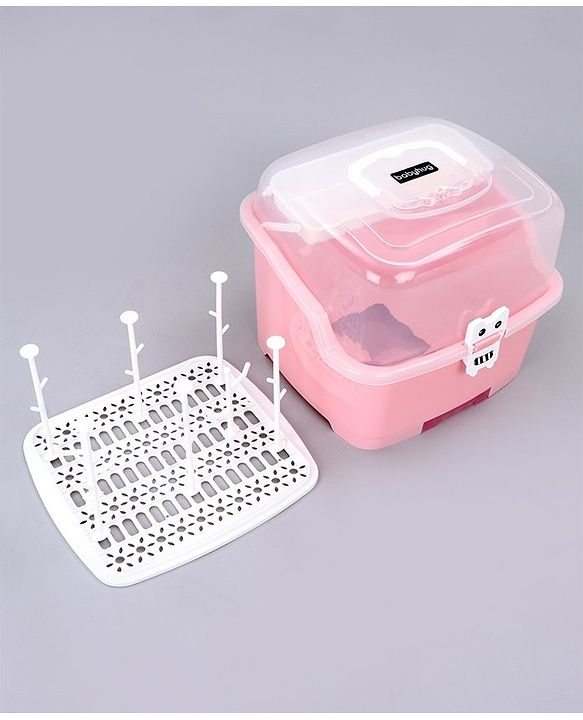 Babyhug 2 in 1 Bottle Drying Rack with Storage Box - Pink (Print May Vary)