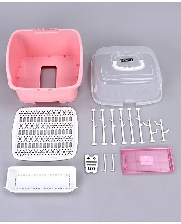 Babyhug 2 in 1 Bottle Drying Rack with Storage Box - Pink (Print May Vary)