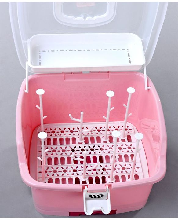 Babyhug 2 in 1 Bottle Drying Rack with Storage Box - Pink (Print May Vary)