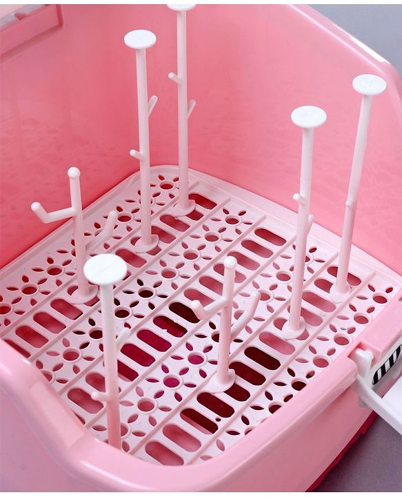 Babyhug 2 in 1 Bottle Drying Rack with Storage Box - Pink (Print May Vary)