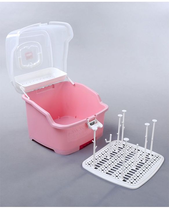 Babyhug 2 in 1 Bottle Drying Rack with Storage Box - Pink (Print May Vary)
