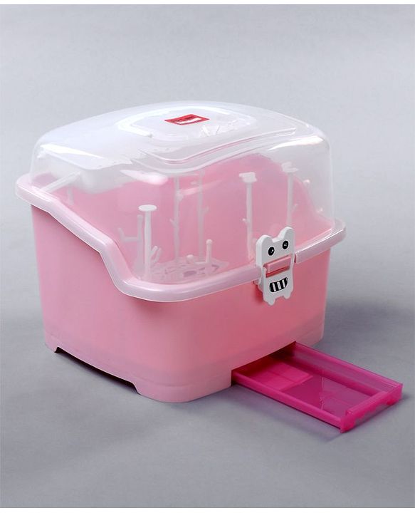 Babyhug 2 in 1 Bottle Drying Rack with Storage Box - Pink (Print May Vary)