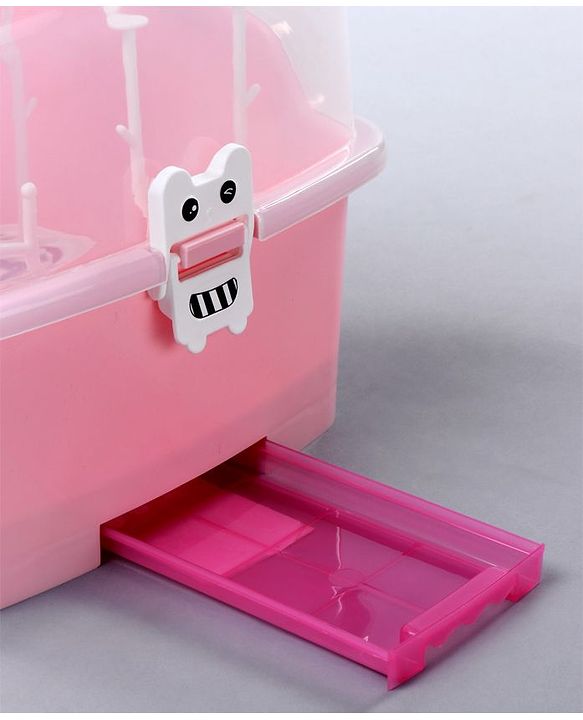 Babyhug 2 in 1 Bottle Drying Rack with Storage Box - Pink (Print May Vary)