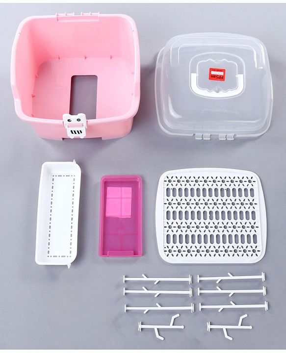 Babyhug 2 in 1 Bottle Drying Rack with Storage Box - Pink (Print May Vary)