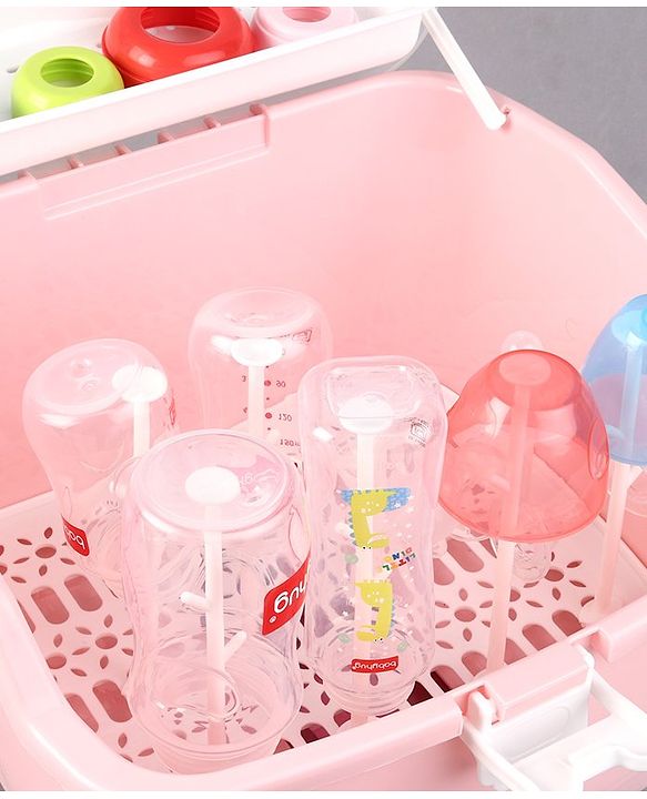 Babyhug 2 in 1 Bottle Drying Rack with Storage Box - Pink (Print May Vary)
