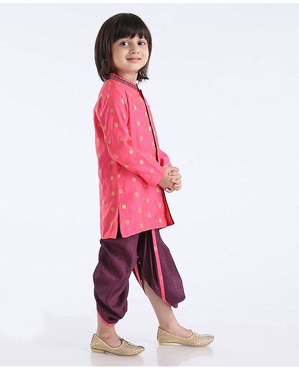 Babyhug Full Sleeves Kurta With Dhoti Polka Dot Print - Pink