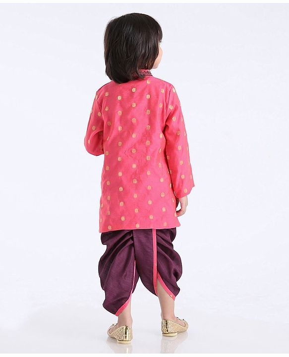 Babyhug Full Sleeves Kurta With Dhoti Polka Dot Print - Pink